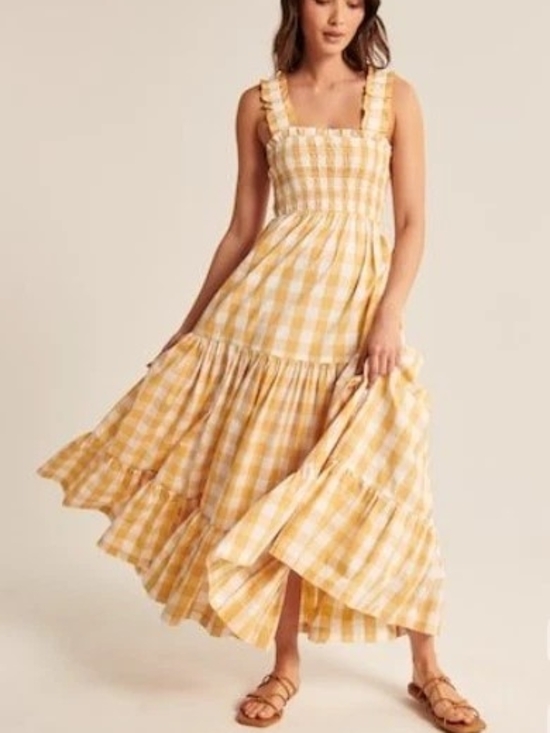 Abercrombie & Fitch Dresses & Skirts - Abercrombie&Fitch 100% Cotton Gingham Smocked Tiered Maxi Dress Butter Yellow LT